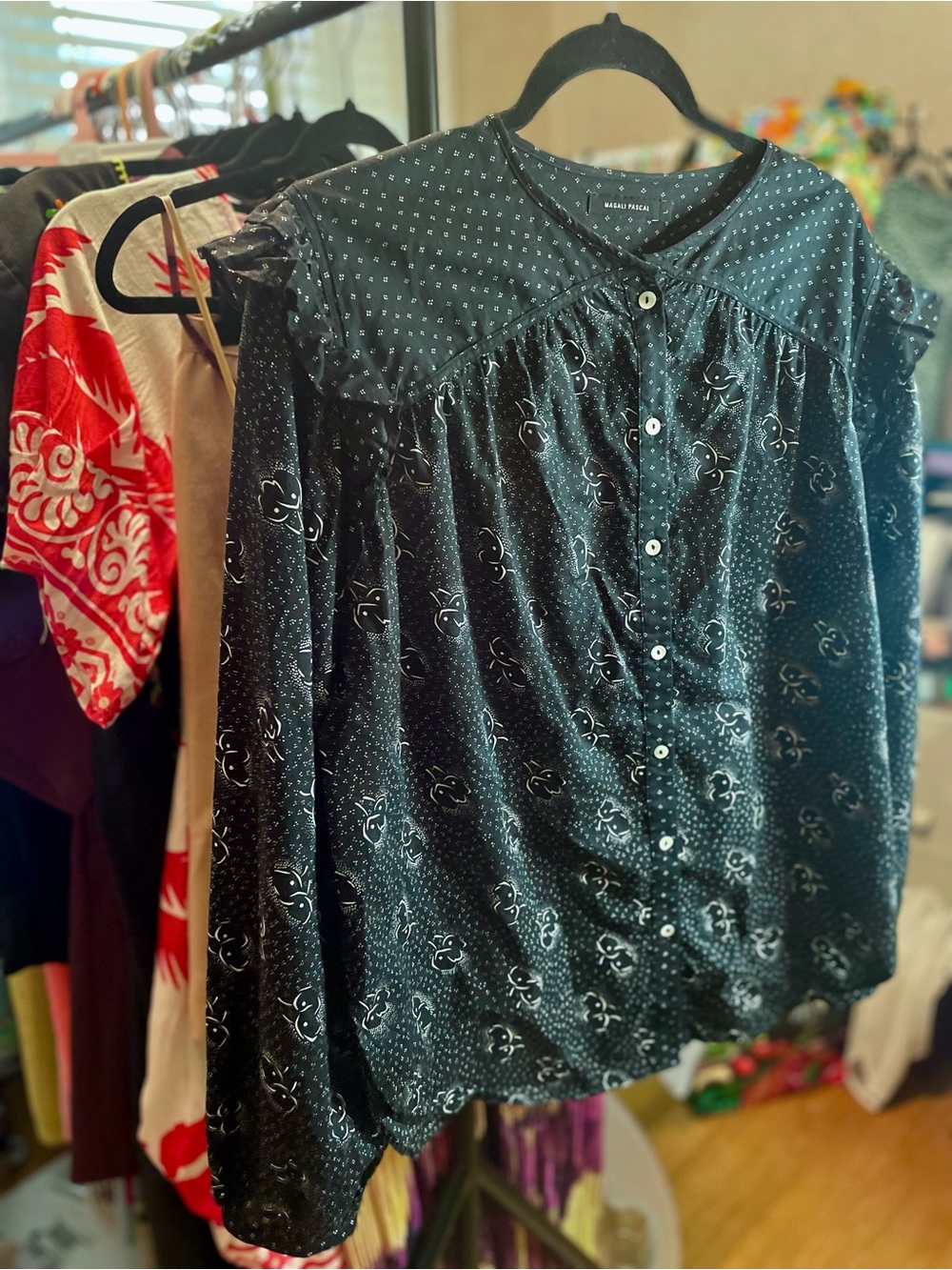 Black Printed Button-Up Magali Pascal Blouse